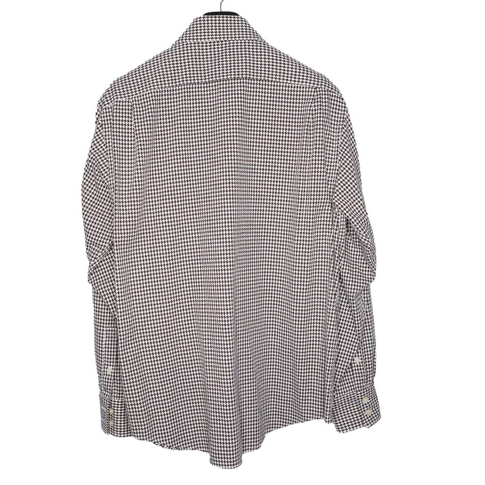 Vintage Michael Kors Men's Brown & White Houndstooth 100% Cotton Dress Shirt - Picture 6 of 7